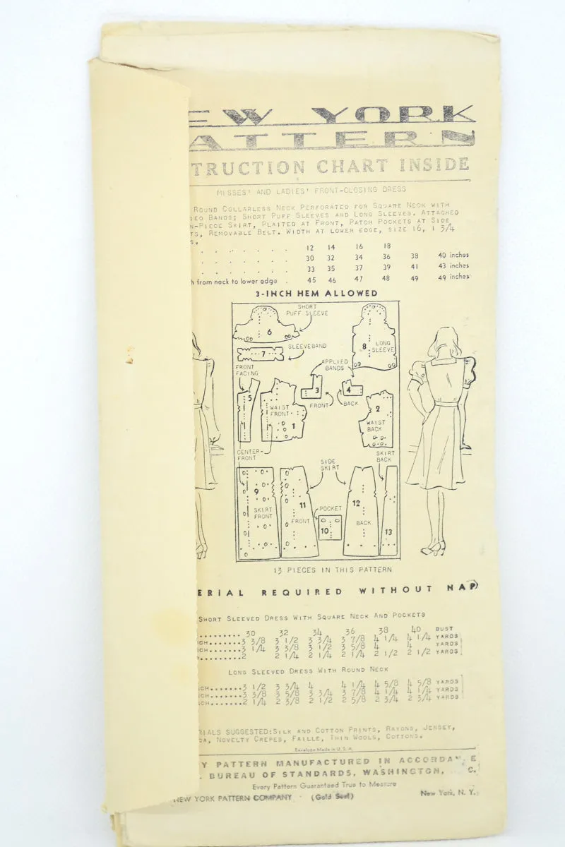 1940s New York Gold Seal Pattern 1580 Vintage Dresses Sewing Pattern