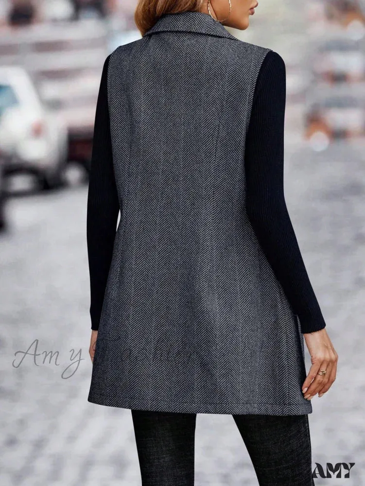 Amy Fashion - Lapel Neck Double Breasted Vest Coat