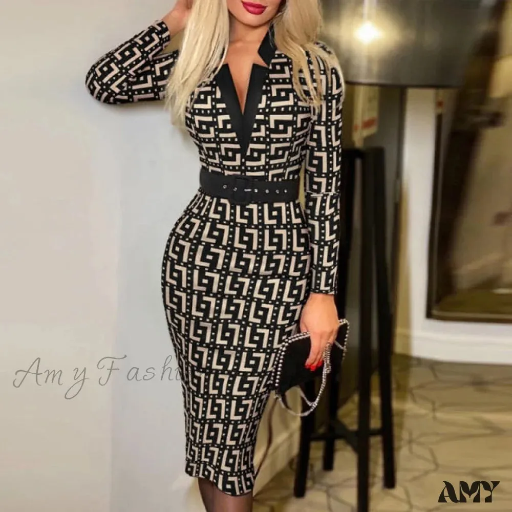 Amy Fashion - Long Sleeve Slim Fitness Elegant A Line Pencil Dresses