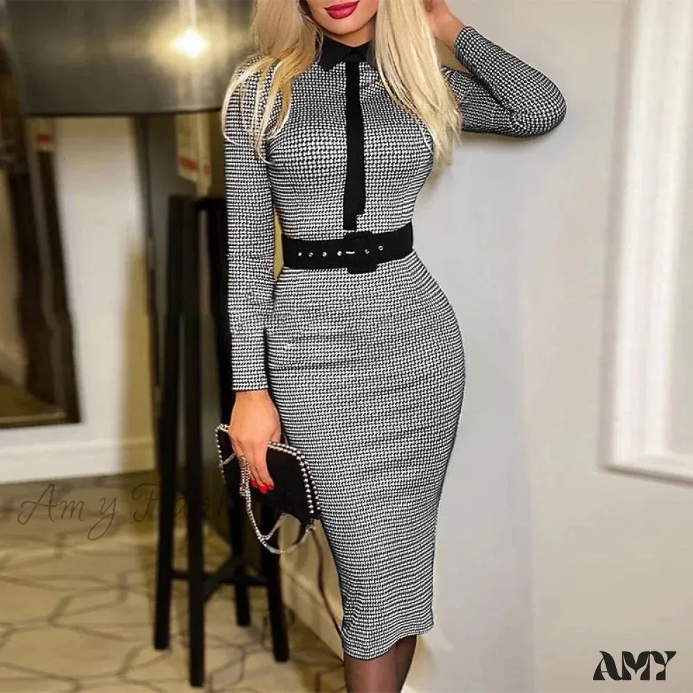 Amy Fashion - Long Sleeve Slim Fitness Elegant A Line Pencil Dresses