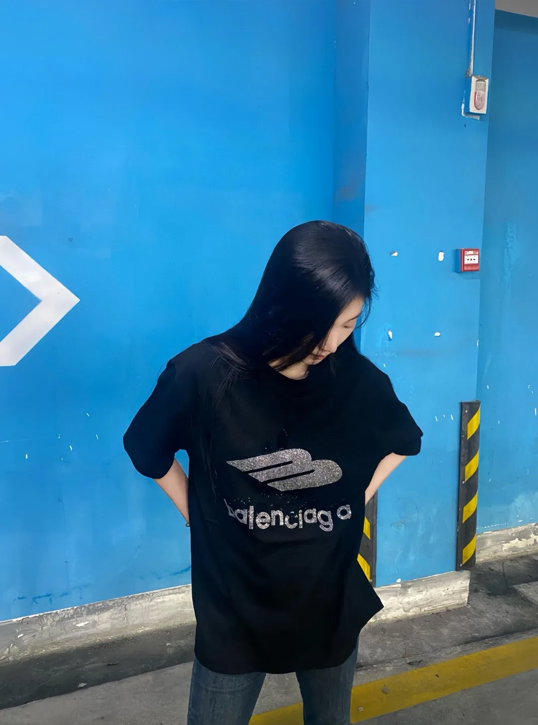 Balenciaga Crystal Logo T-Shirt in Black