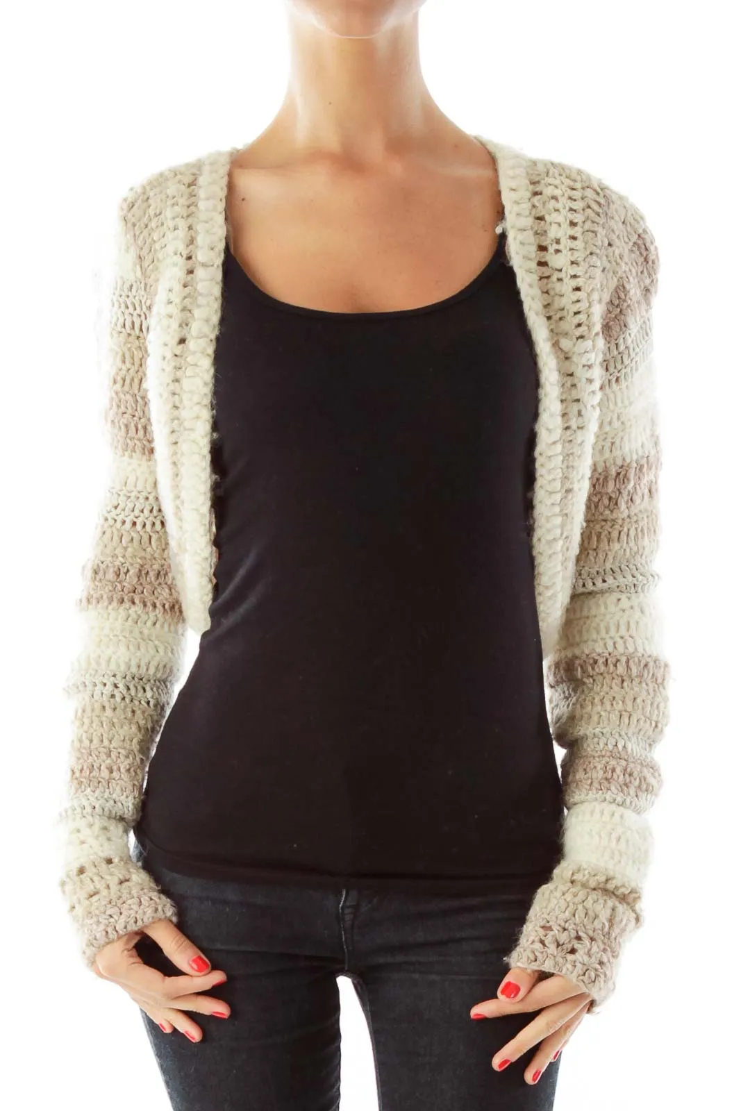 Beige Crocheted Cropped Sweater