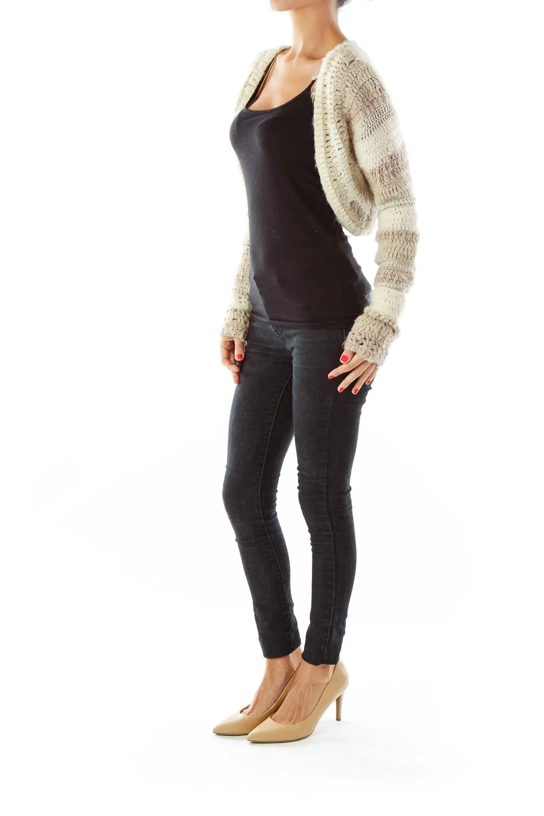 Beige Crocheted Cropped Sweater