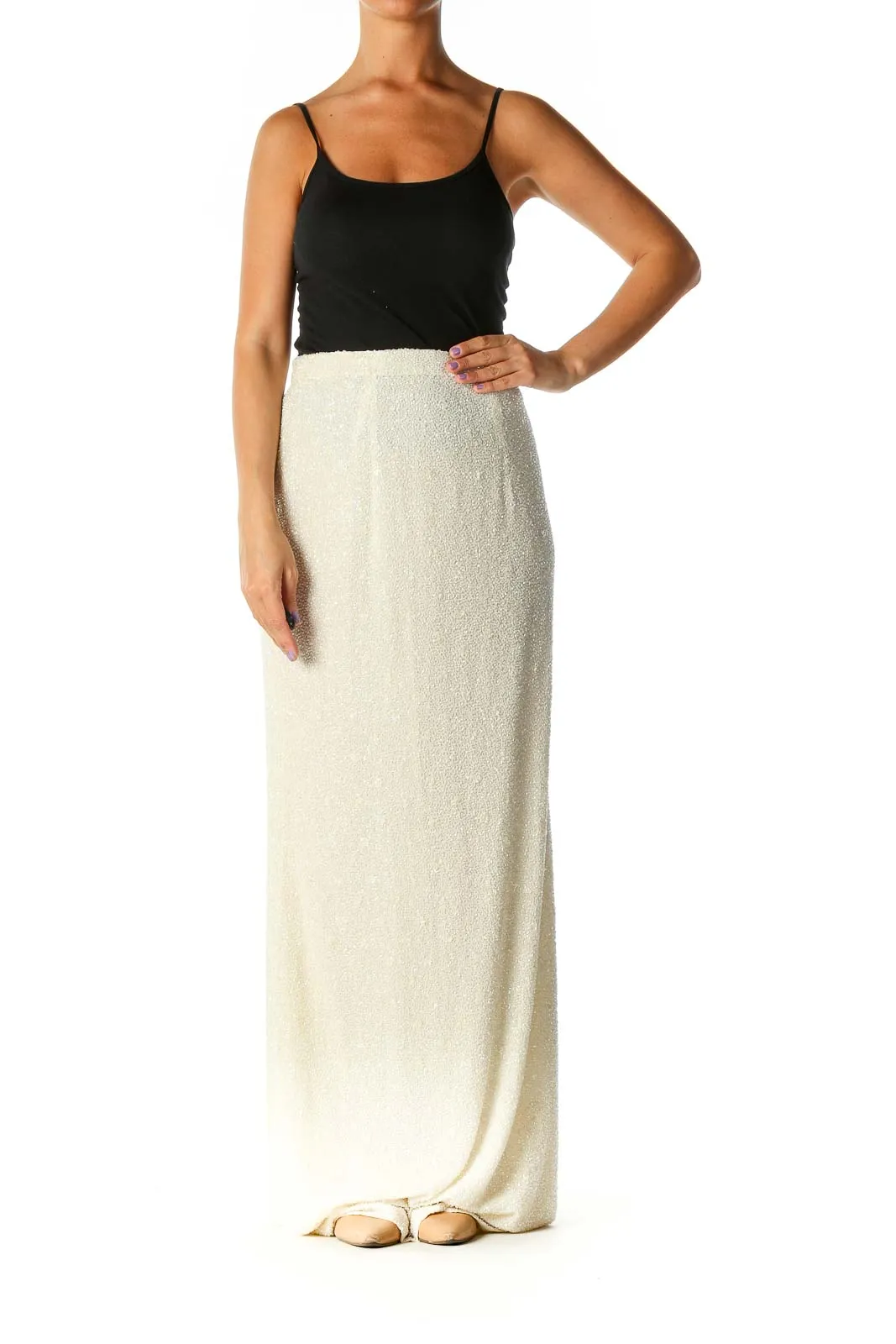 Beige Sequin Formal Maxi Skirt