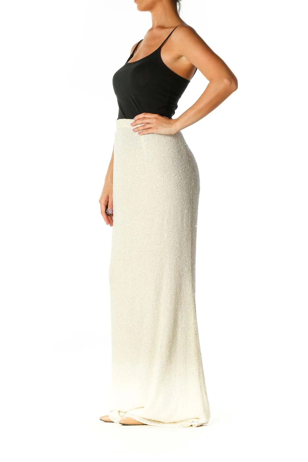 Beige Sequin Formal Maxi Skirt