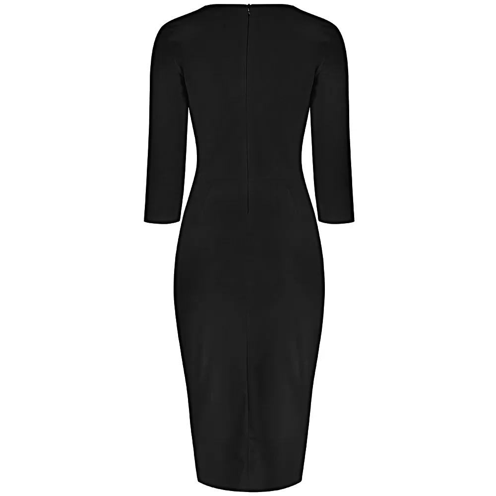 Black 1940's Vintage 3/4 Sleeve Bodycon Pencil Dress