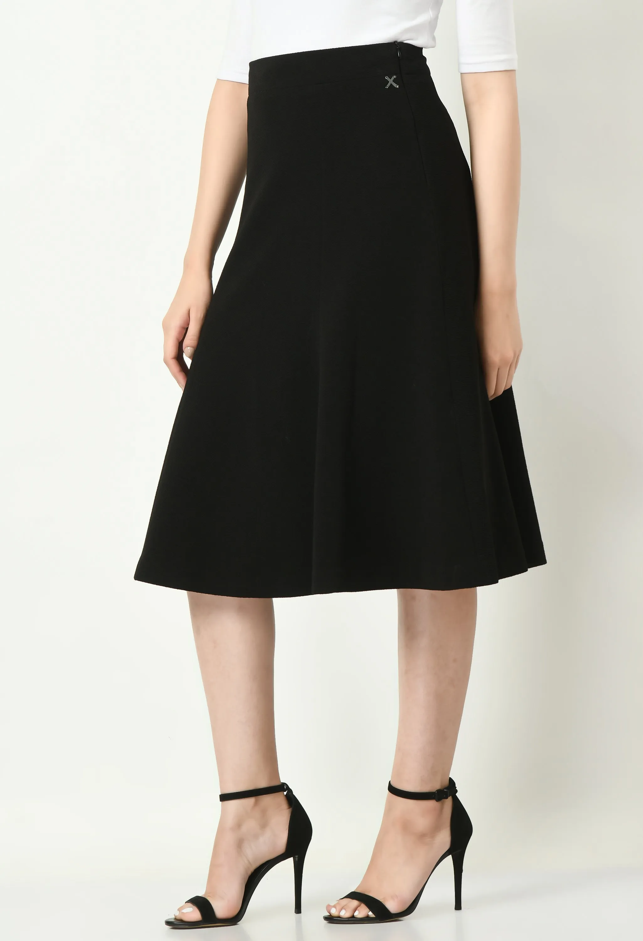 Black Cotton Blend Victory A-Line Midi Skirt