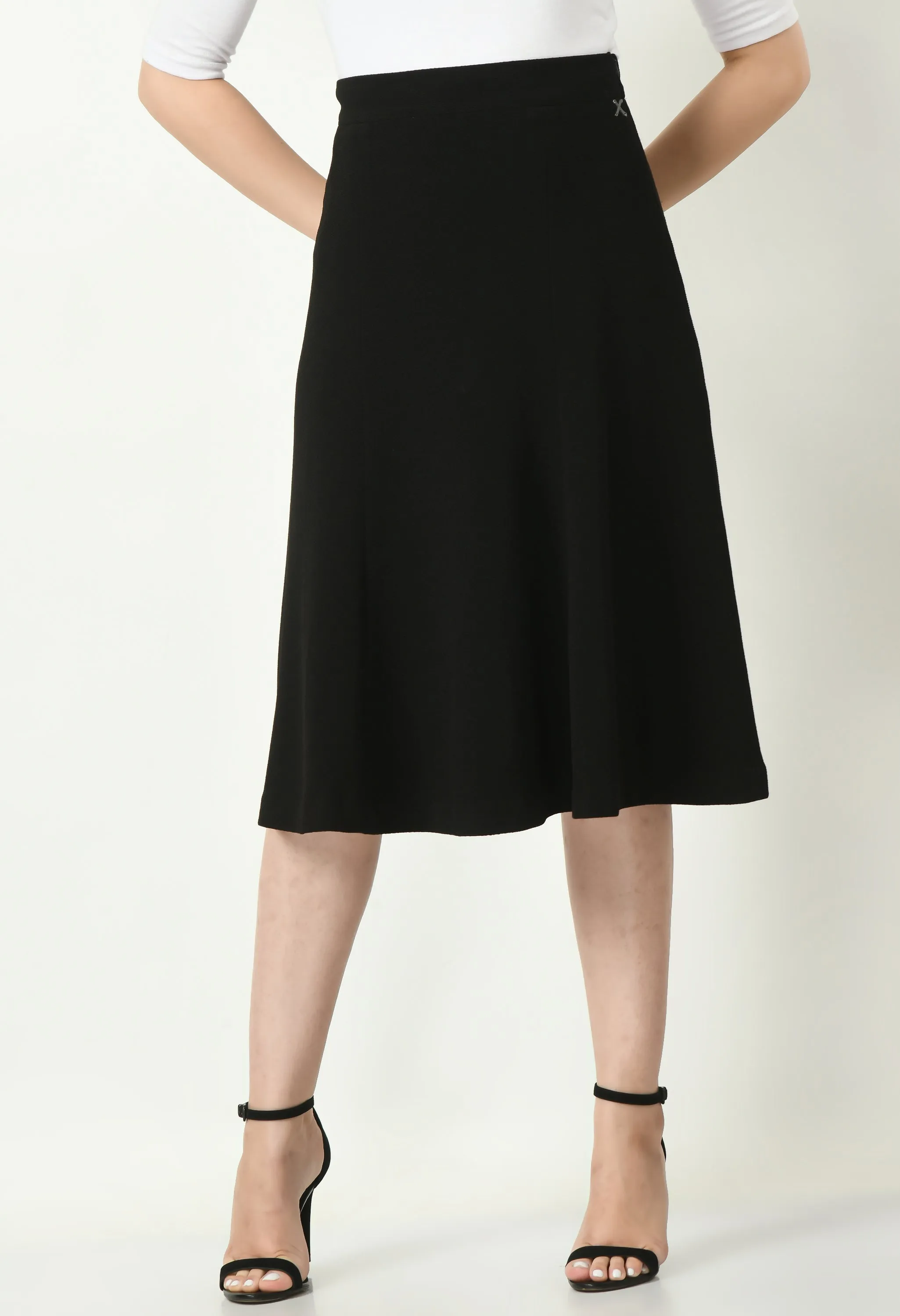 Black Cotton Blend Victory A-Line Midi Skirt