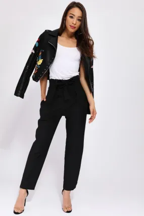 Black High Waisted Belted Trousers