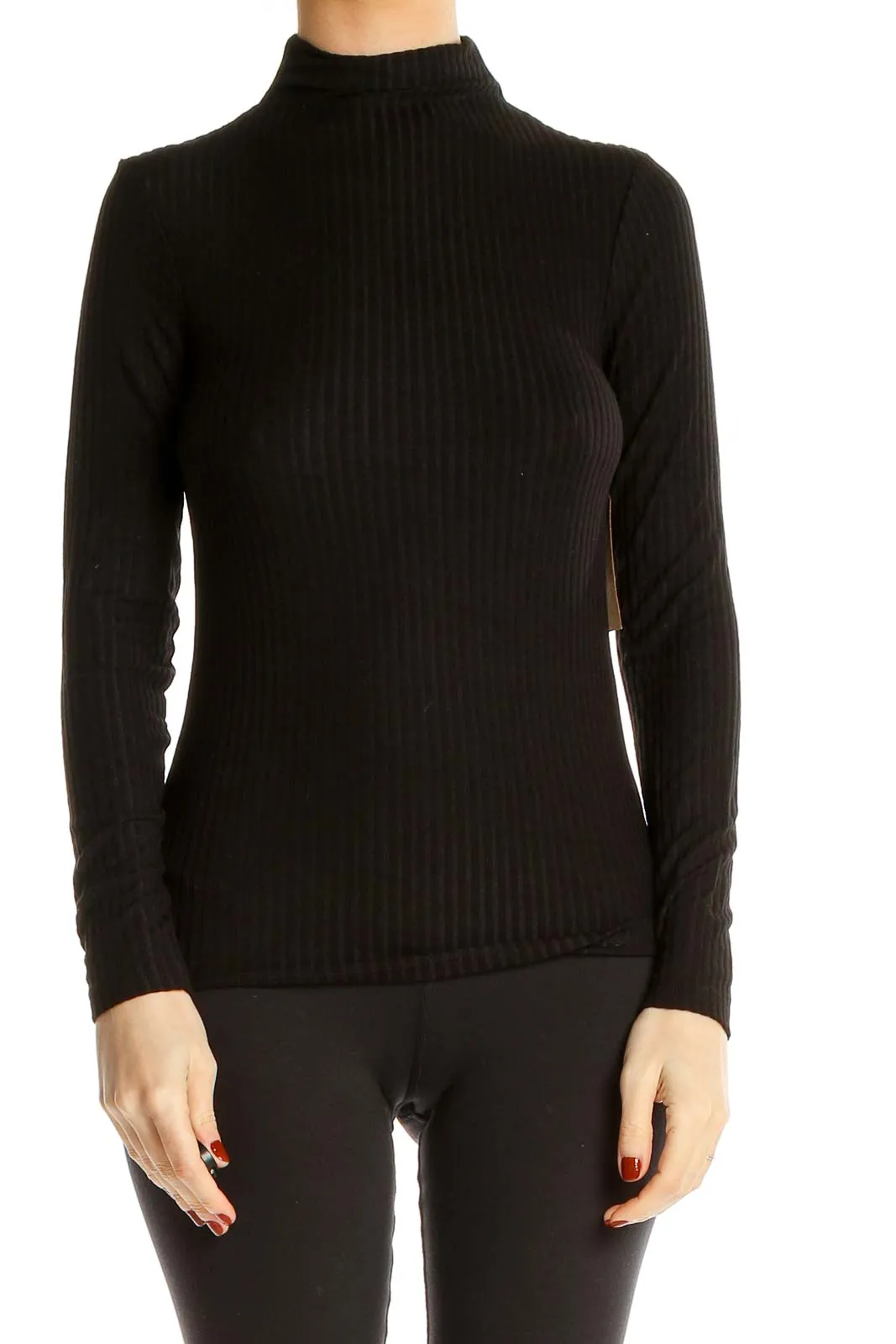 Black Ribbed Casual Turtleneck