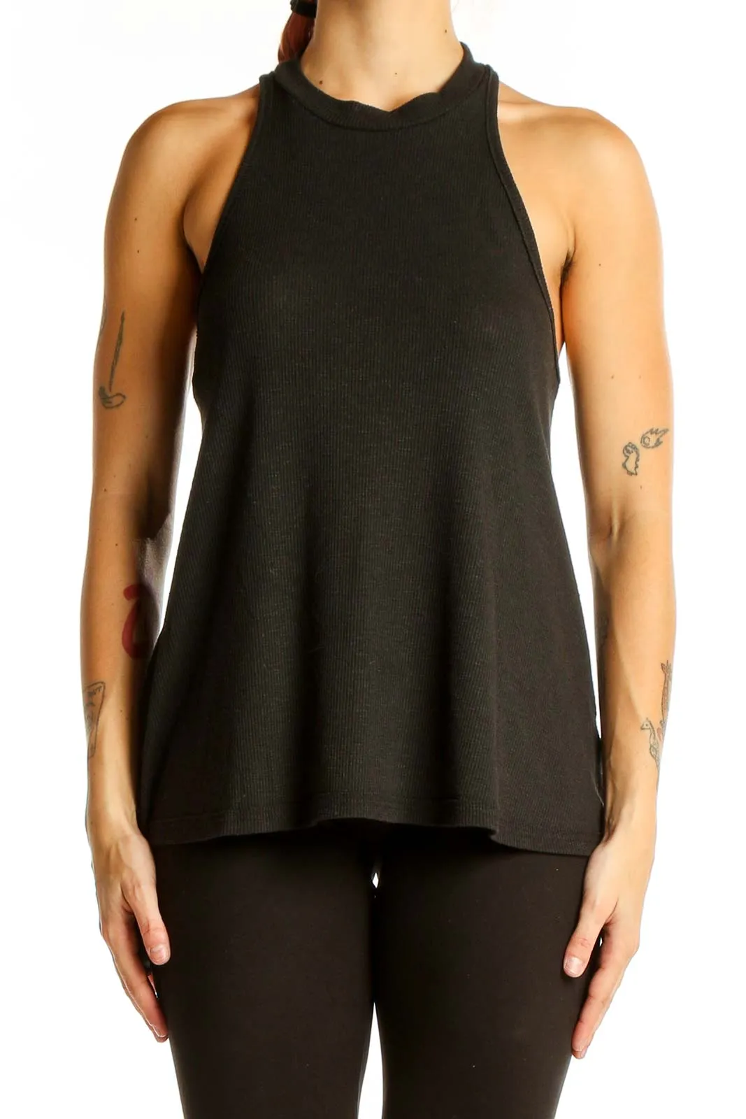 Black Ribbed Knit Sleeveless Top