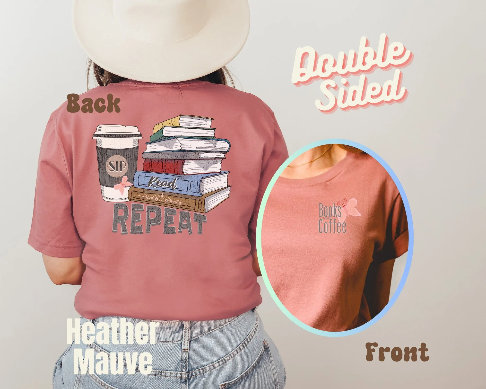 Books and Coffee, Reading, Books Shirt, Sip Read Repeat, Teacher, Book Lover Gift, Coffee and Books,