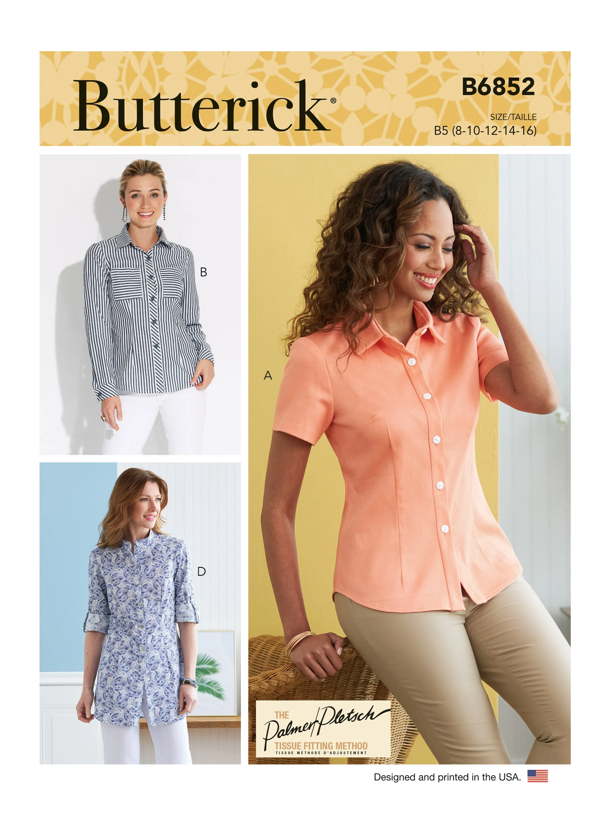 Butterick Pattern B6852 Misses' Button-Down Shorts With Collar, Sleeve & Hem Variations