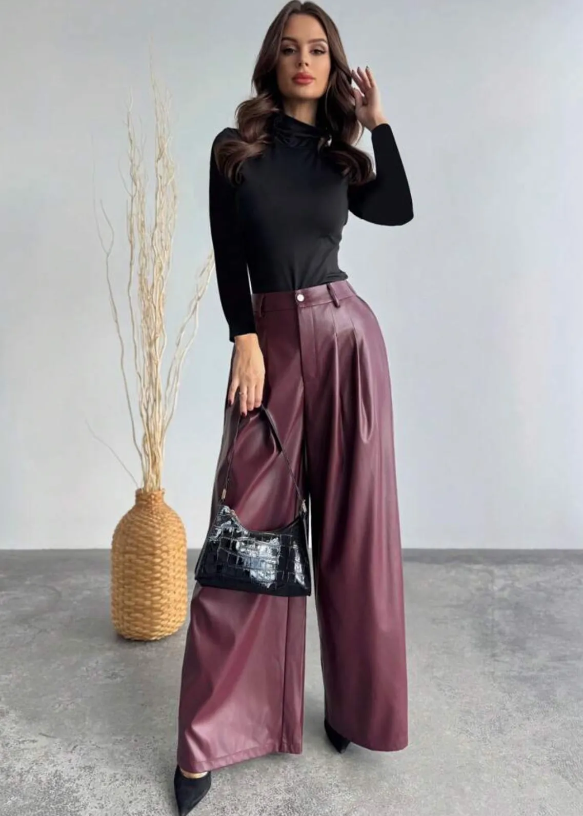 Eco-Leather High Waisted Trousers