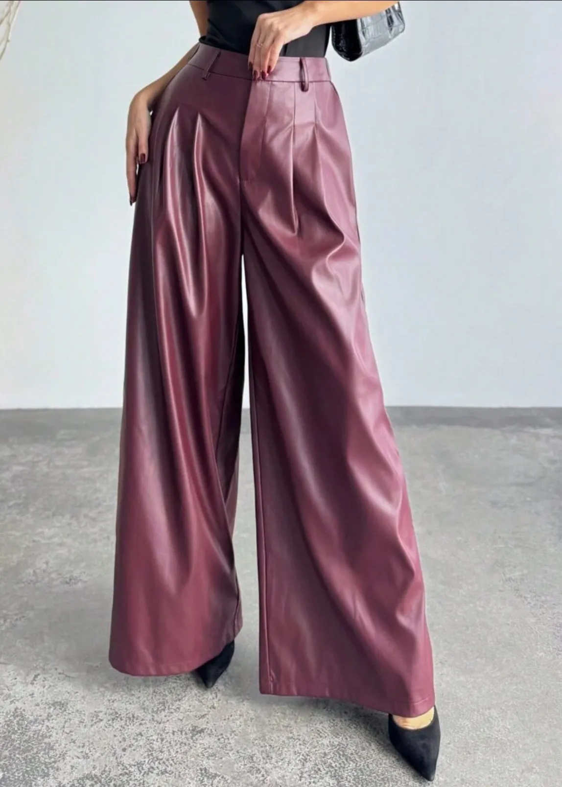 Eco-Leather High Waisted Trousers