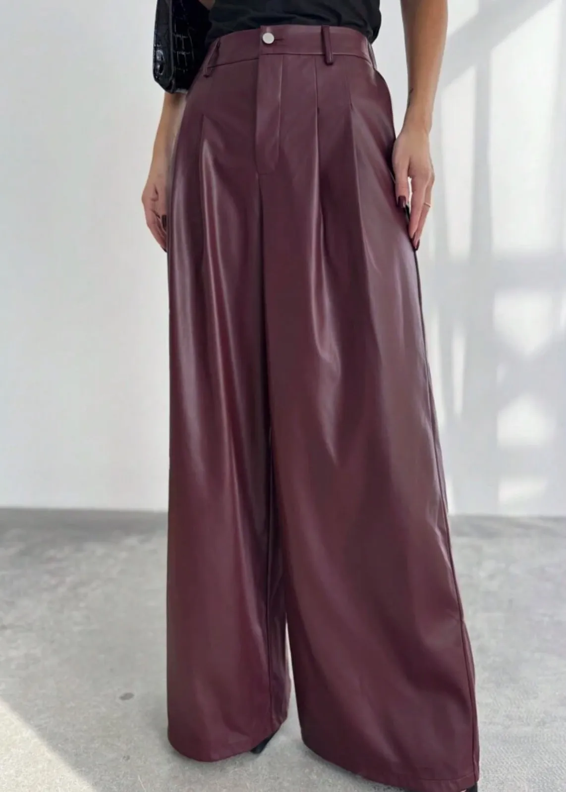 Eco-Leather High Waisted Trousers