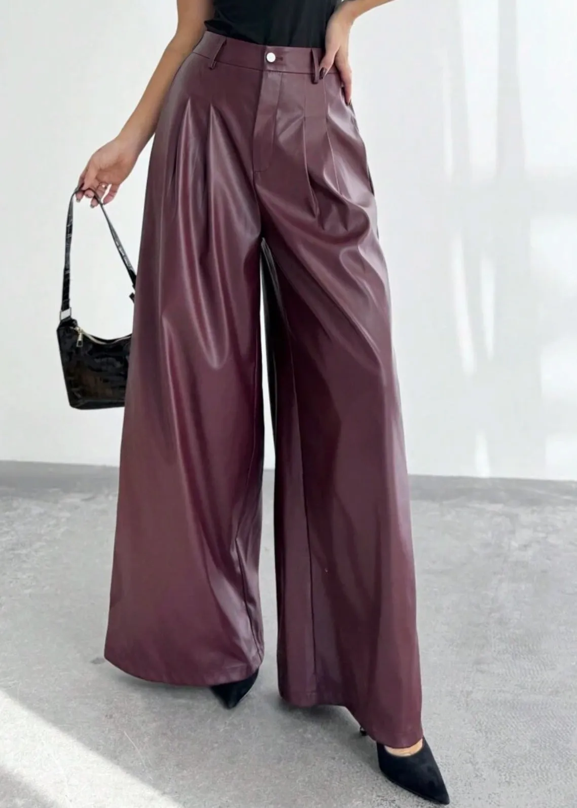 Eco-Leather High Waisted Trousers