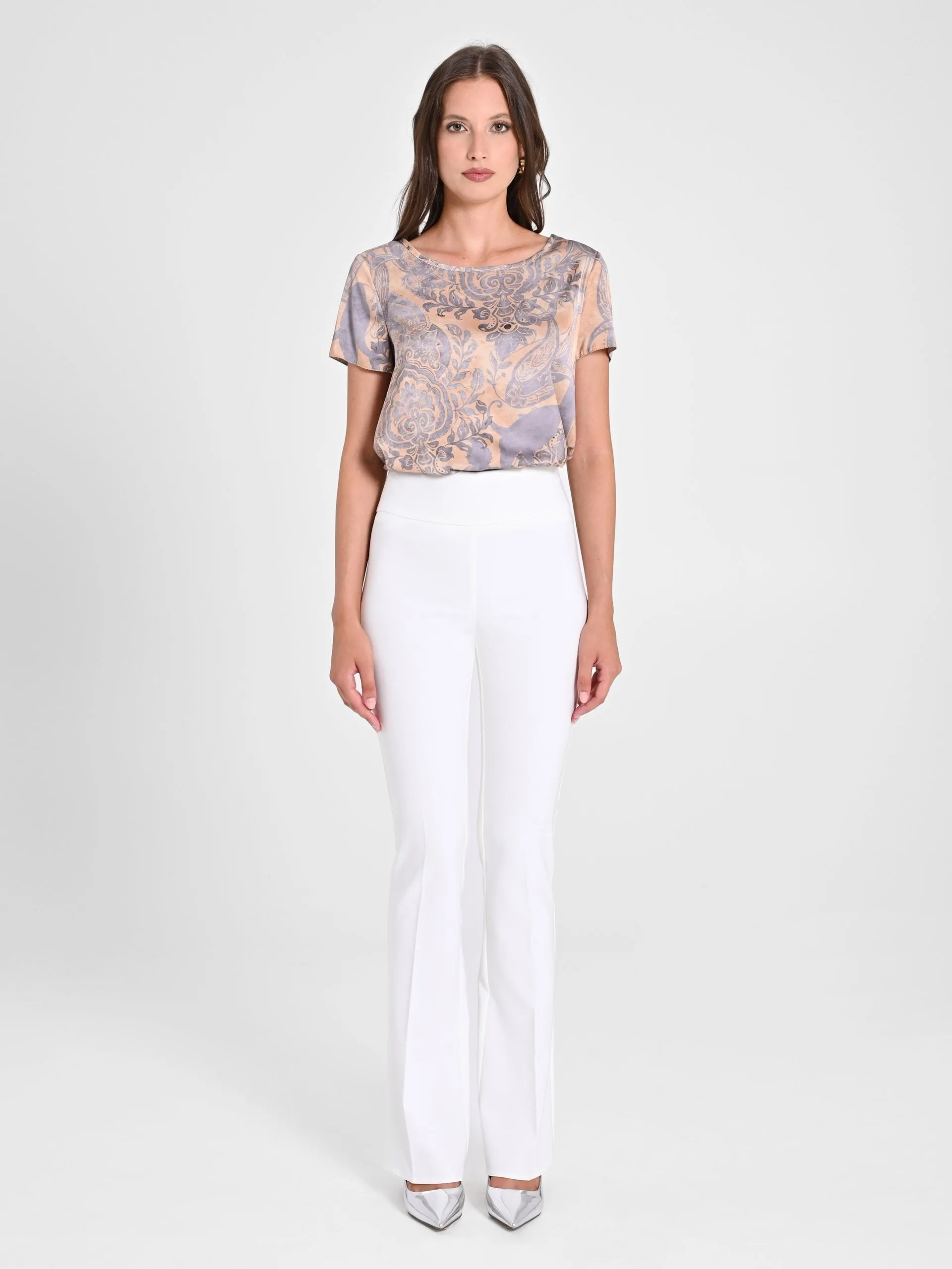 Flared Trousers in White Technical Fabric