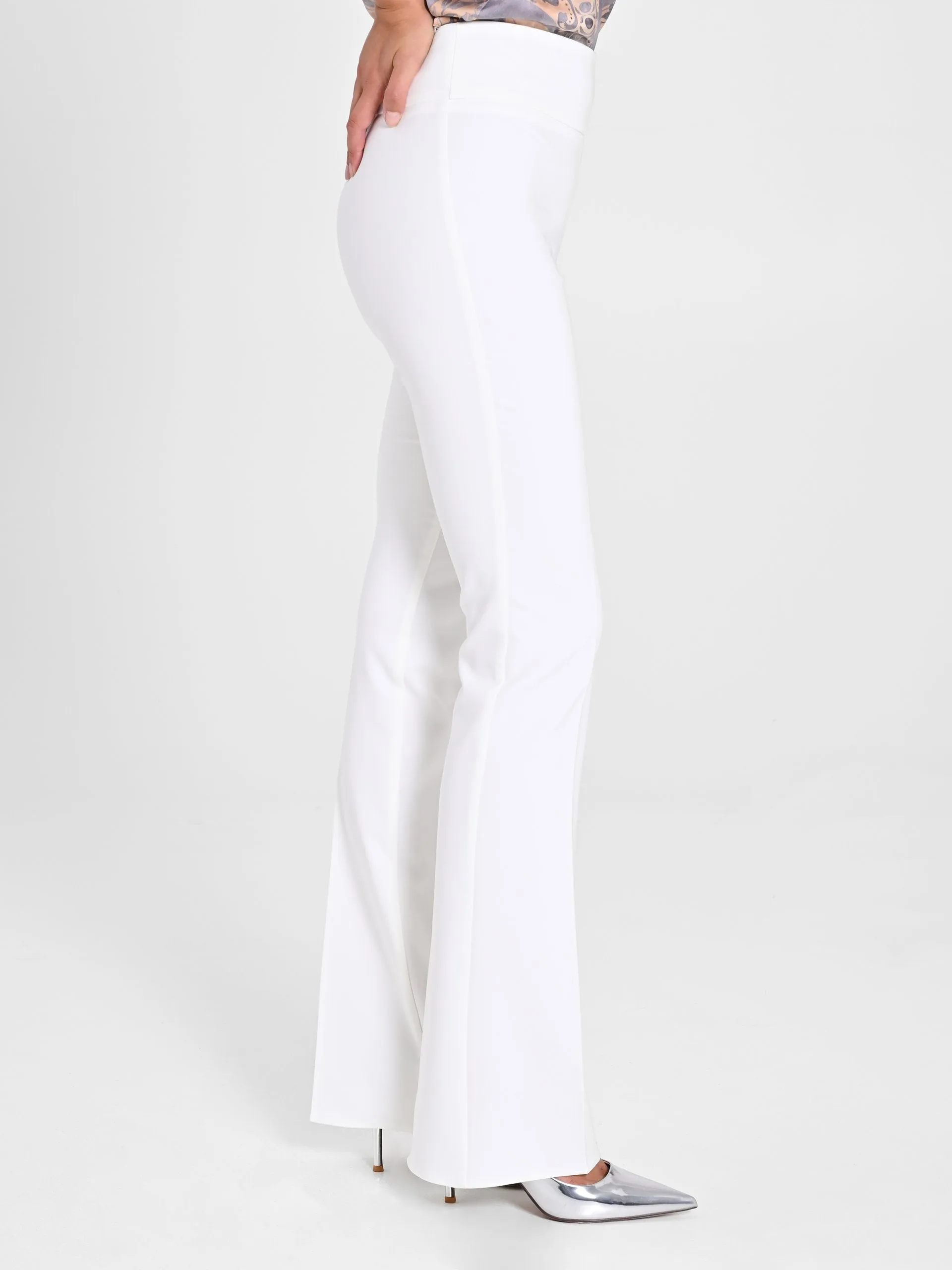 Flared Trousers in White Technical Fabric