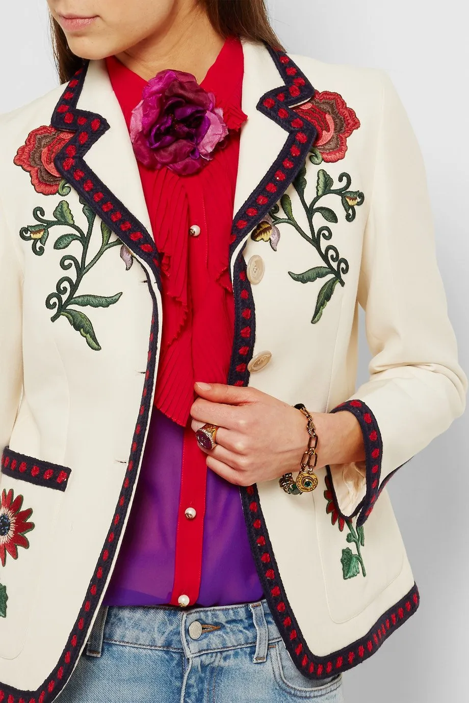 Floral Embroidered Cady Blazer