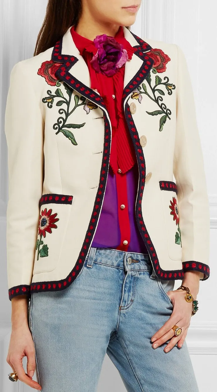 Floral Embroidered Cady Blazer