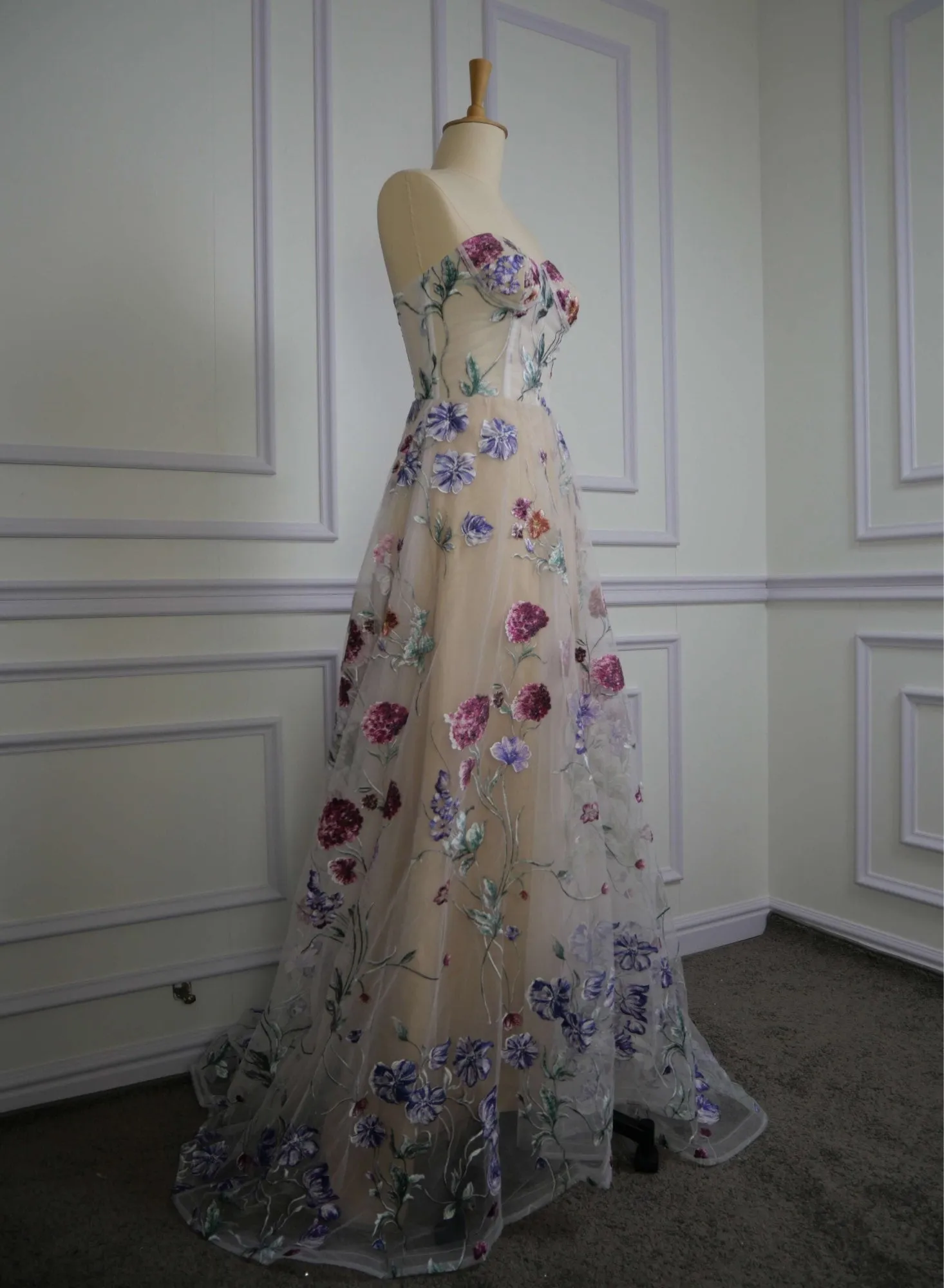 Floral Embroidered Sheer Wedding Gown All Sizes