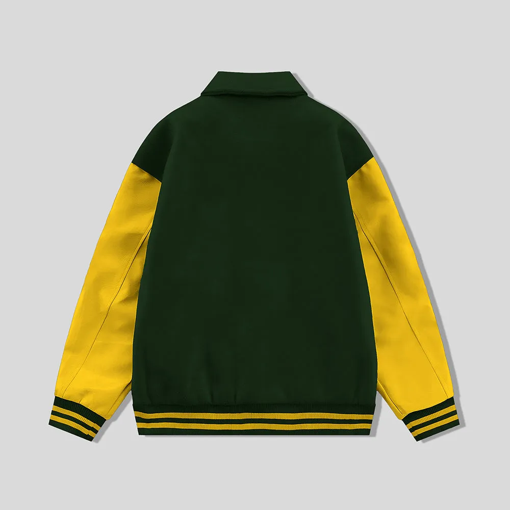 Forest Green Byron Collar Varsity Jacket with Gold Sleeves - Jack N Hoods