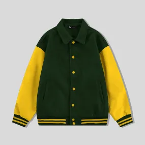 Forest Green Byron Collar Varsity Jacket with Gold Sleeves - Jack N Hoods