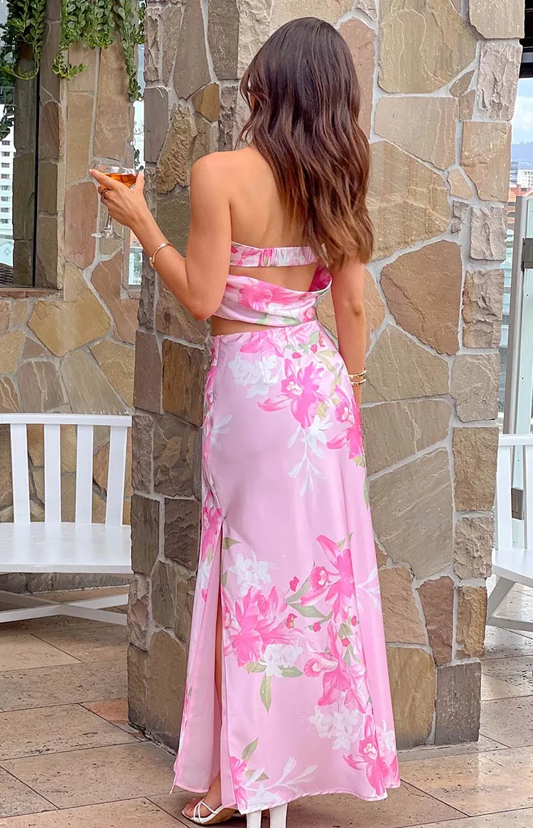 Genevieve Pink Floral Print Maxi Skirt