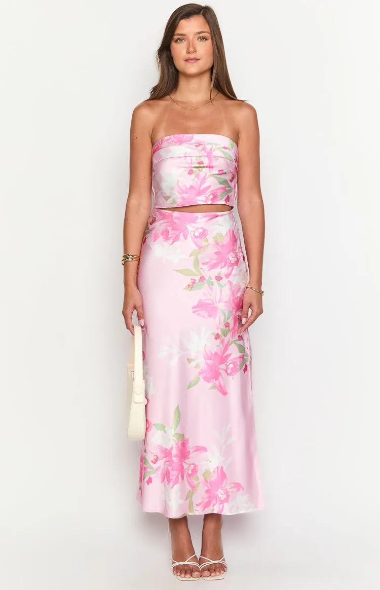 Genevieve Pink Floral Print Maxi Skirt