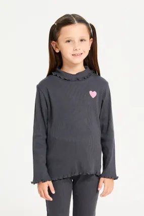 Girls Charcoal Ribbed T-Shirt