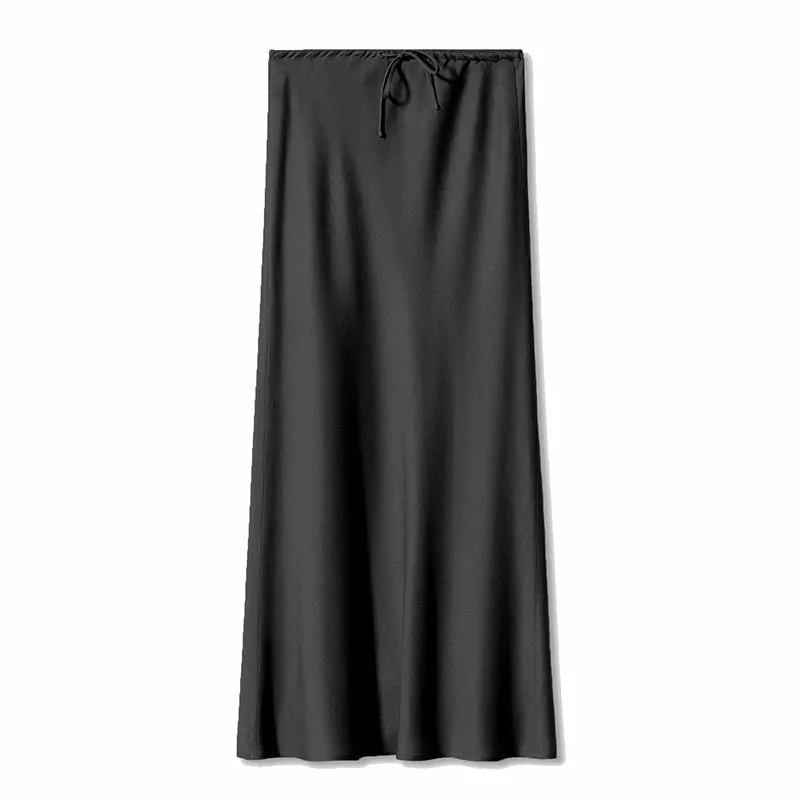 High Waist Long Satin Skirts for Women Spring