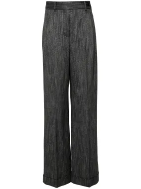 High-Waisted Chevron Pleated Trousers