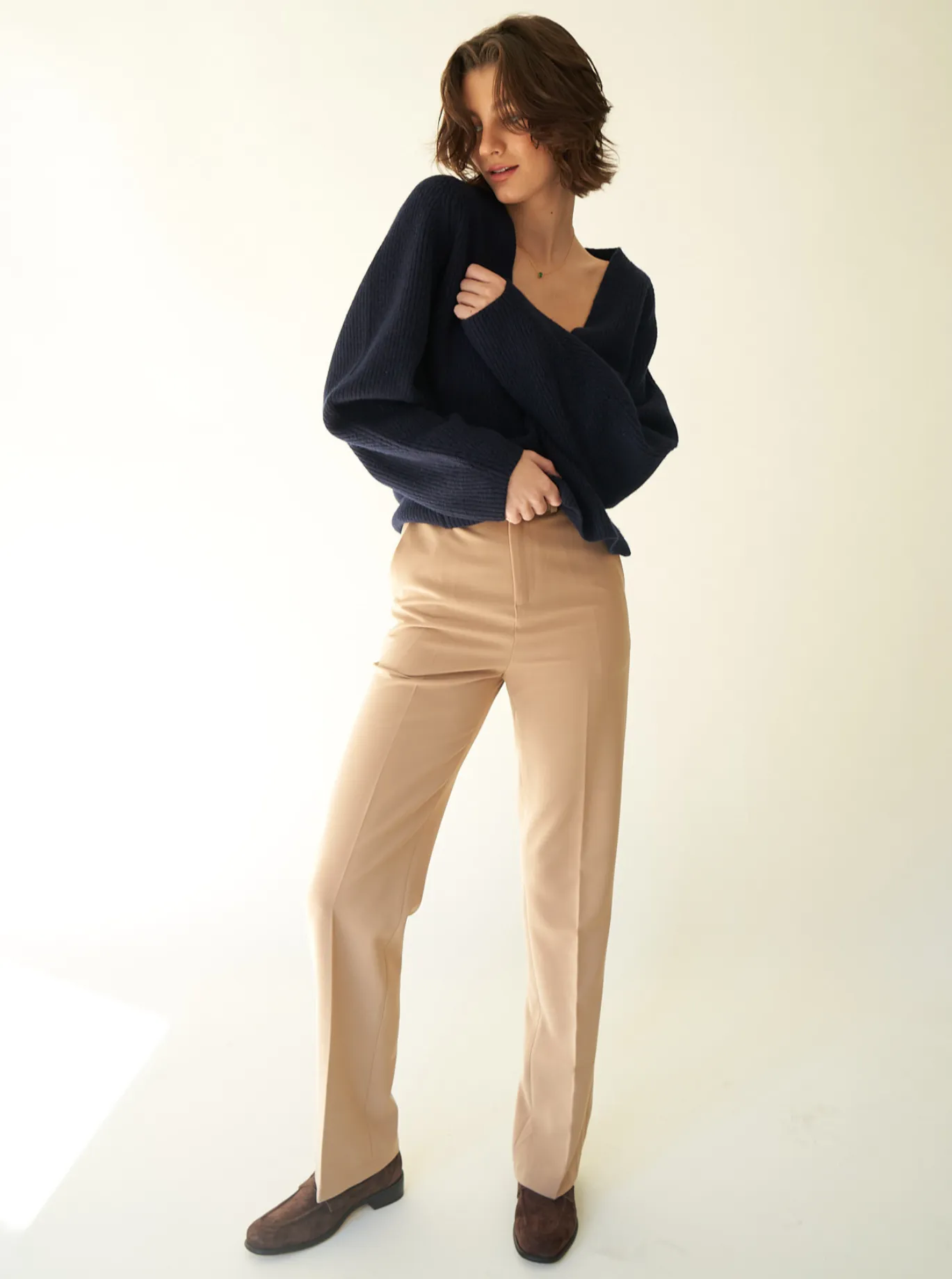 High-Waisted Khaki Trousers