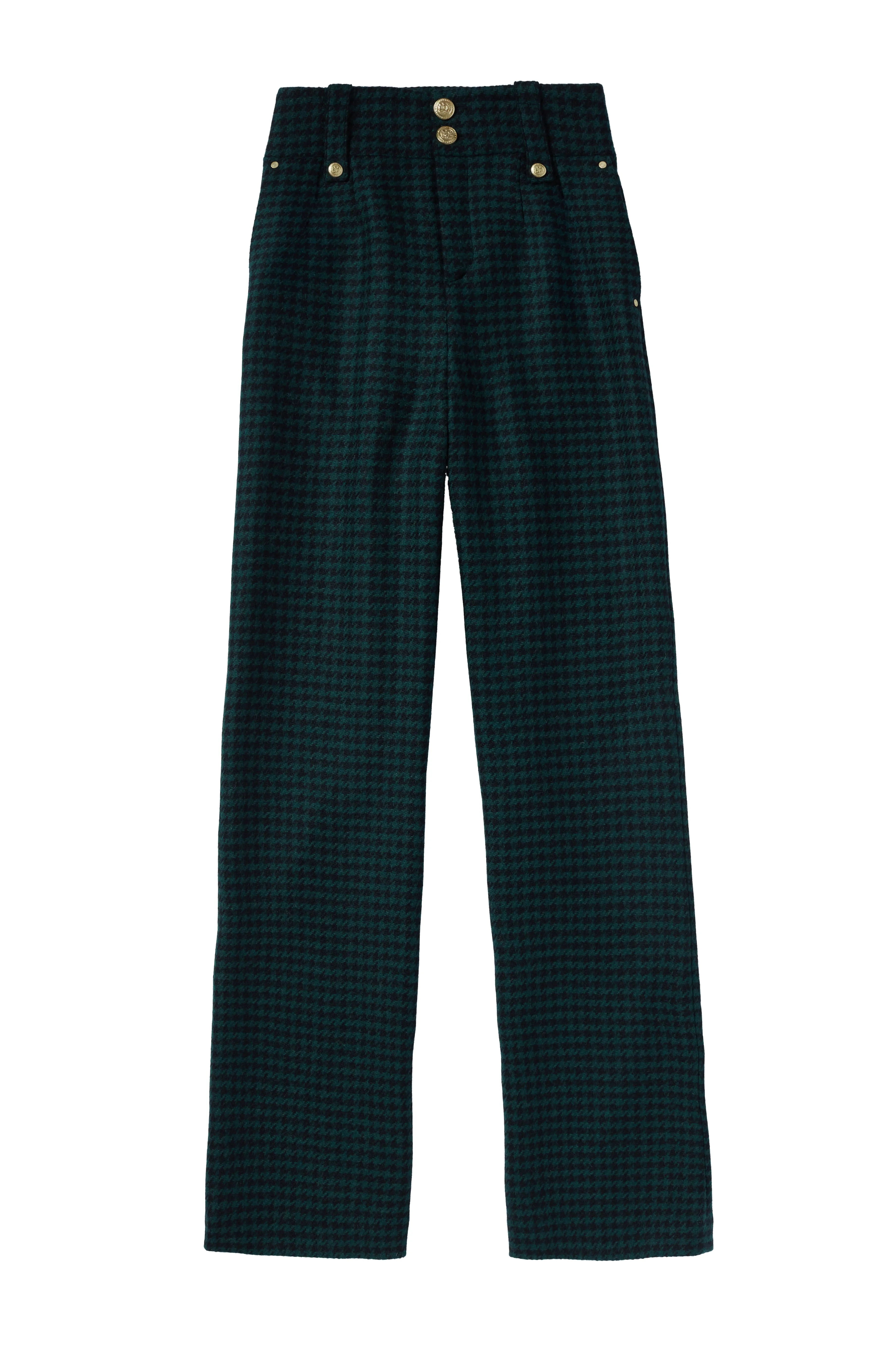 High Waisted Straight Trouser (Emerald Houndstooth)