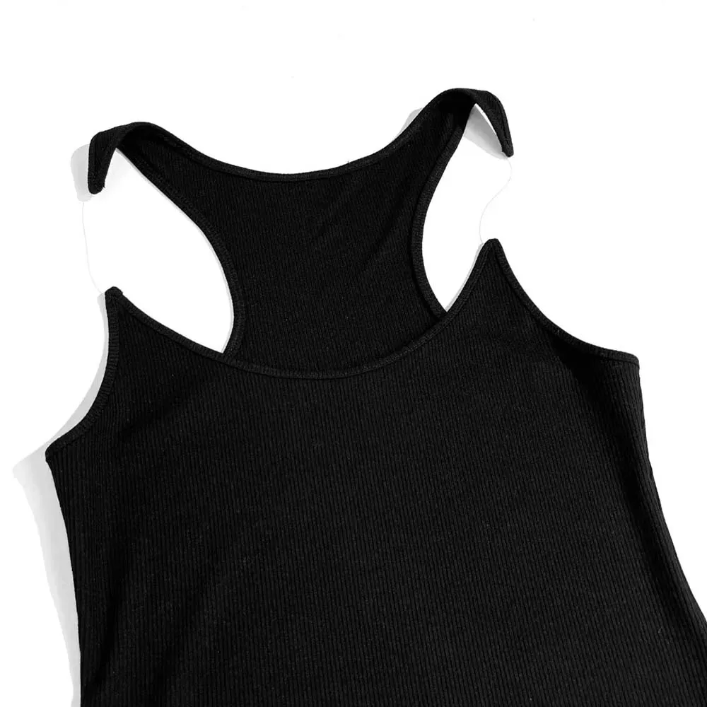 Invisible Fish Line Straps Round Neck Sleeveless Ribbed Knit Top