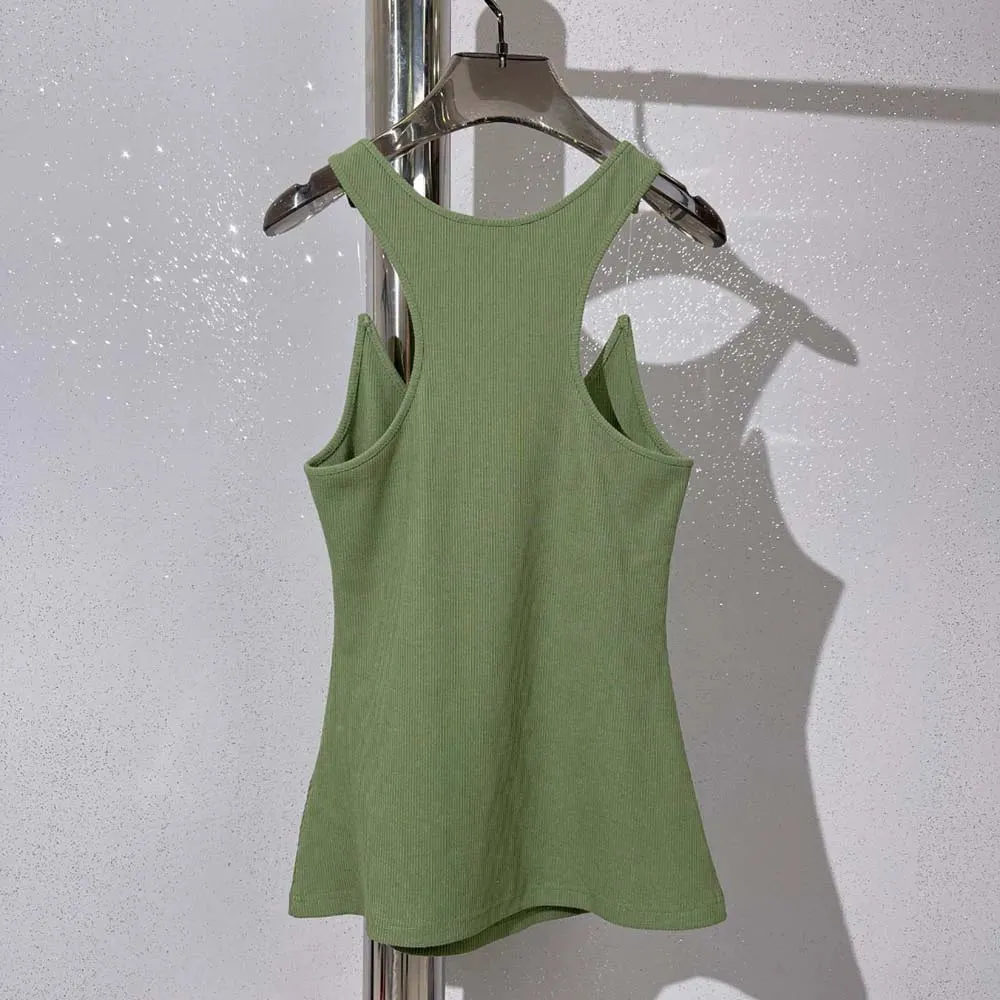 Invisible Fish Line Straps Round Neck Sleeveless Ribbed Knit Top