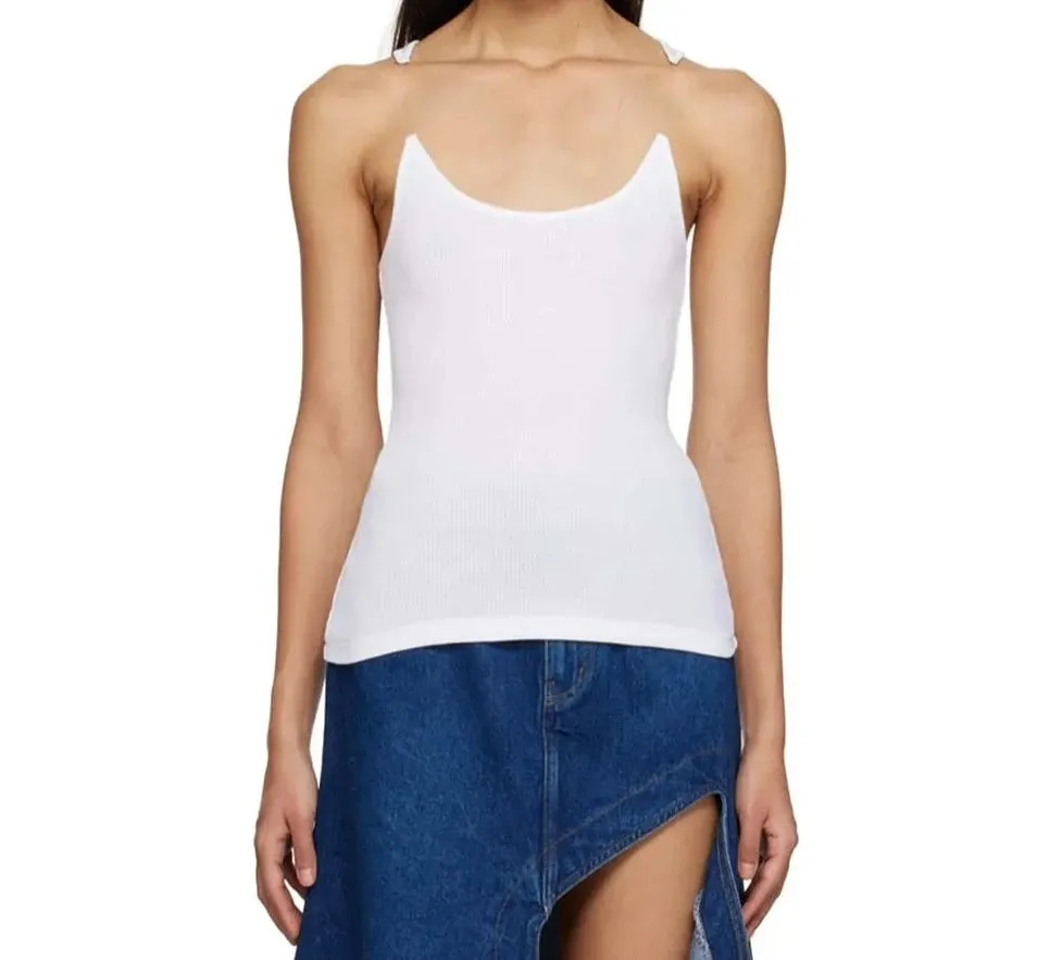 Invisible Fish Line Straps Round Neck Sleeveless Ribbed Knit Top