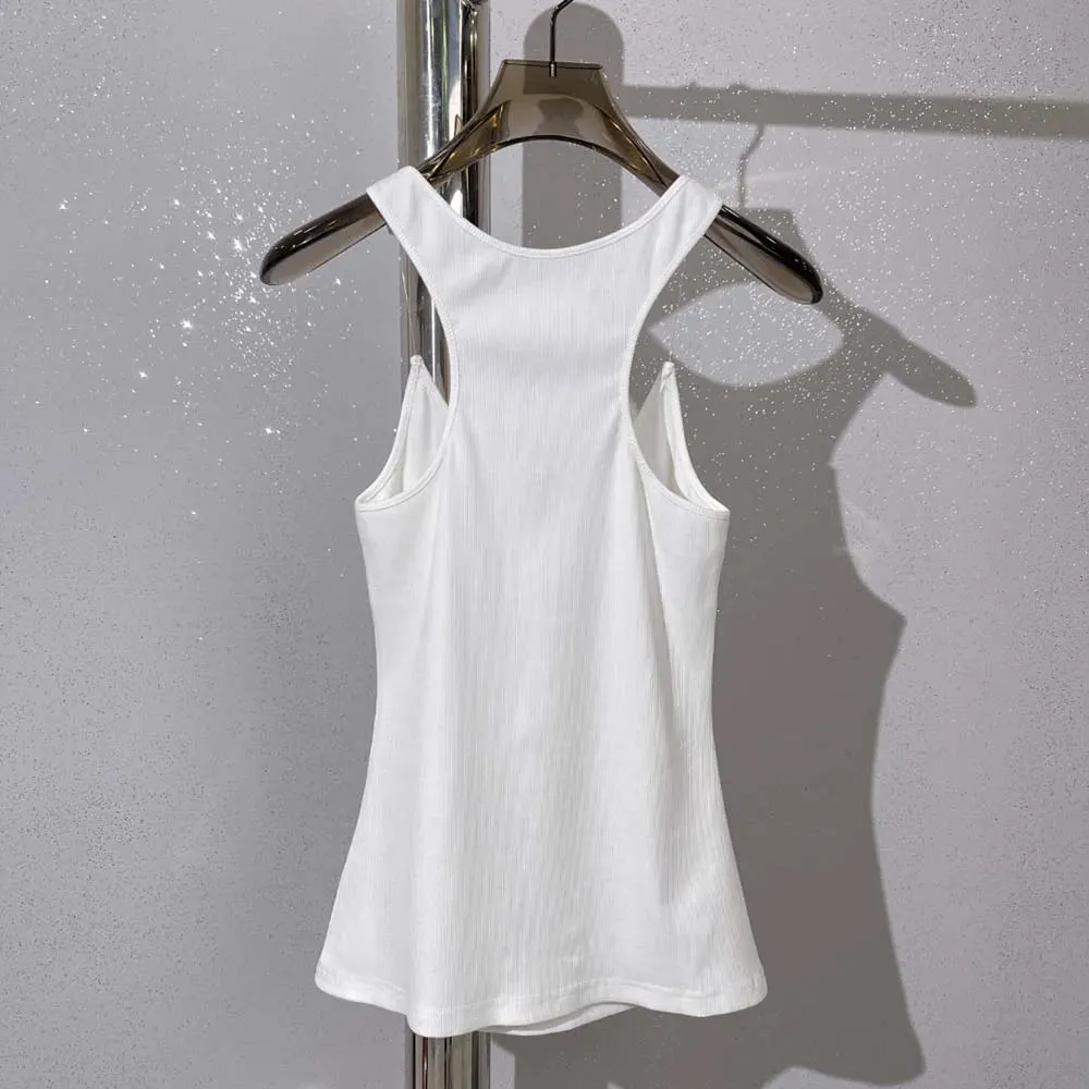 Invisible Fish Line Straps Round Neck Sleeveless Ribbed Knit Top