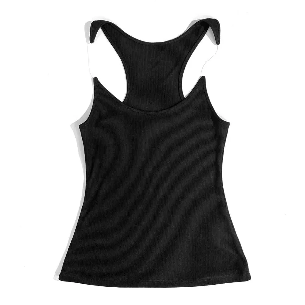 Invisible Fish Line Straps Round Neck Sleeveless Ribbed Knit Top