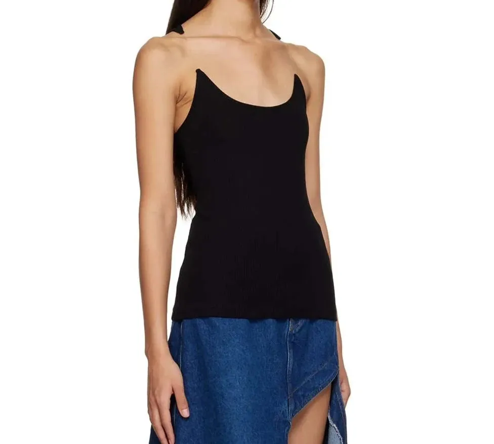 Invisible Fish Line Straps Round Neck Sleeveless Ribbed Knit Top