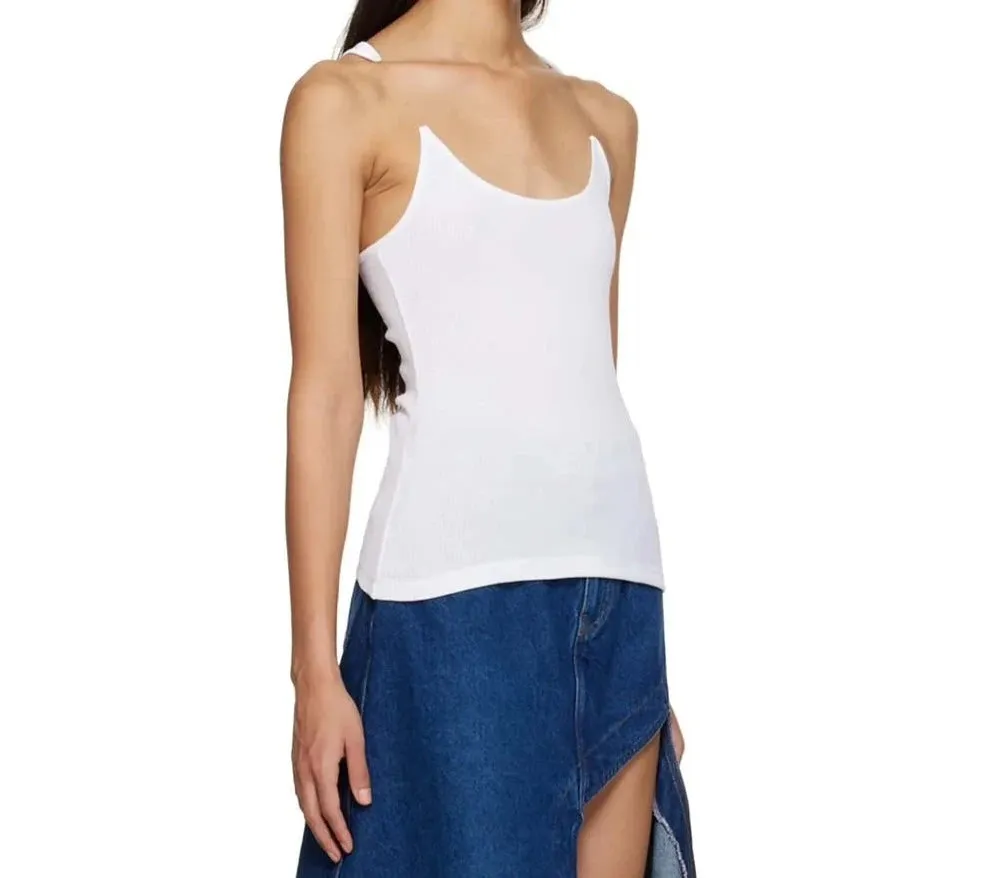 Invisible Fish Line Straps Round Neck Sleeveless Ribbed Knit Top