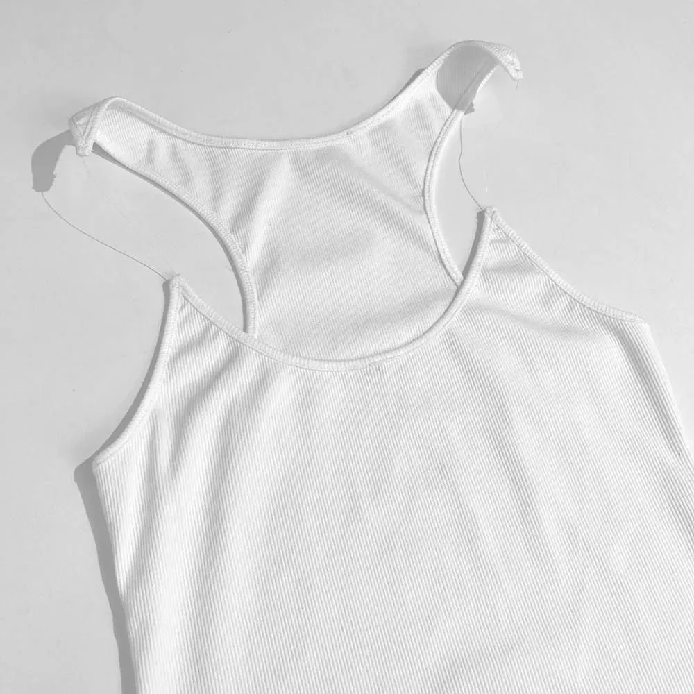 Invisible Fish Line Straps Round Neck Sleeveless Ribbed Knit Top