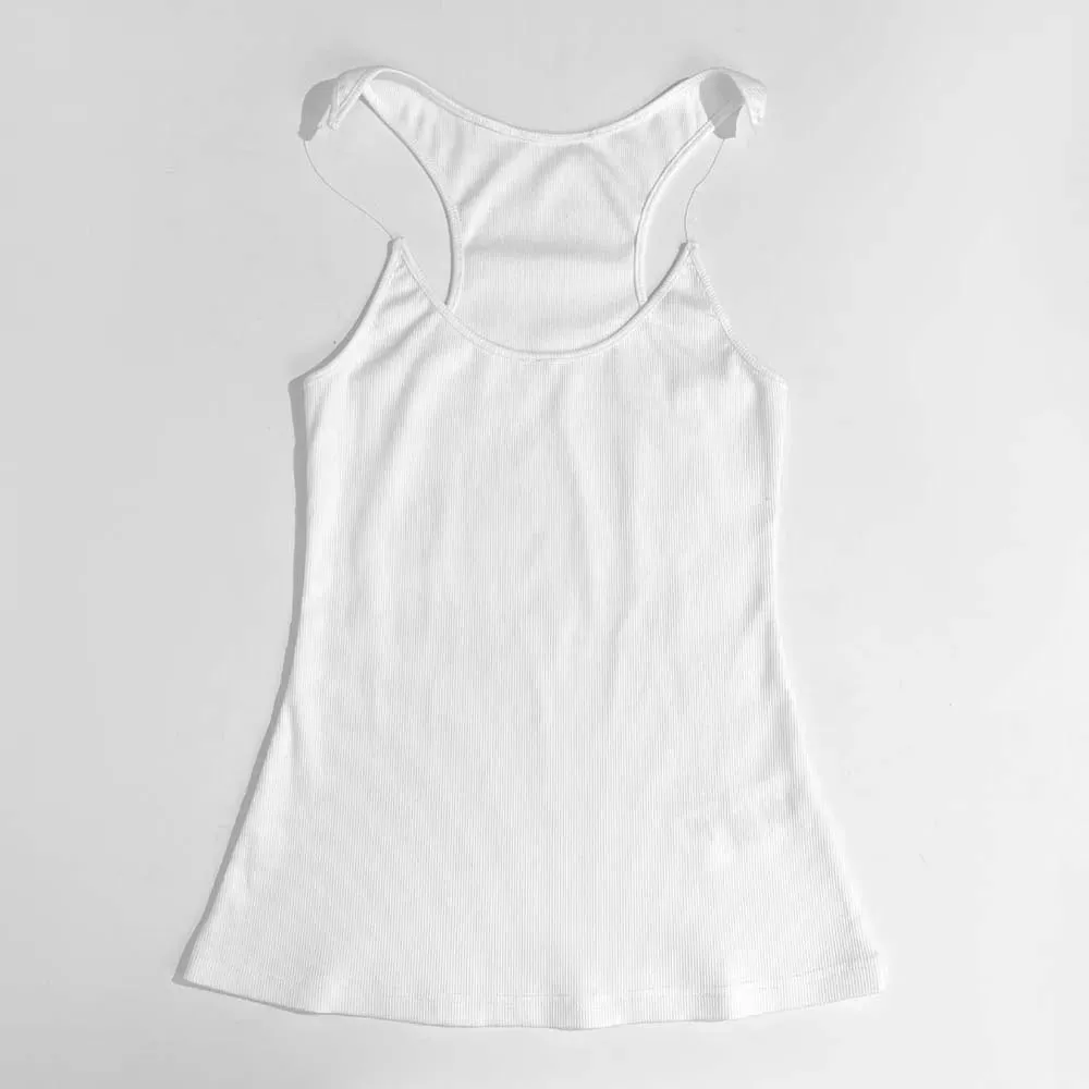 Invisible Fish Line Straps Round Neck Sleeveless Ribbed Knit Top