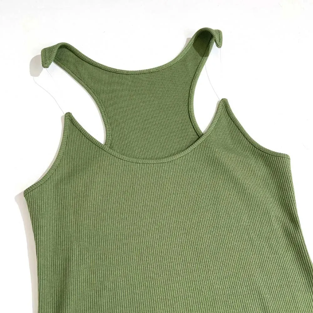 Invisible Fish Line Straps Round Neck Sleeveless Ribbed Knit Top