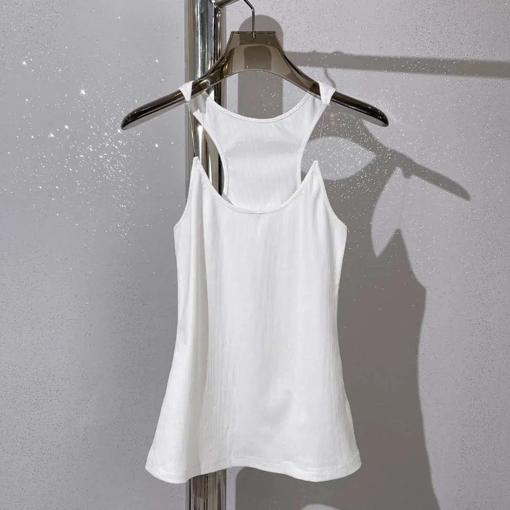 Invisible Fish Line Straps Round Neck Sleeveless Ribbed Knit Top