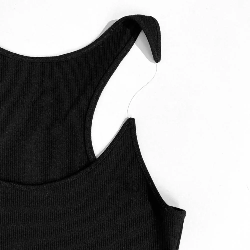 Invisible Fish Line Straps Round Neck Sleeveless Ribbed Knit Top