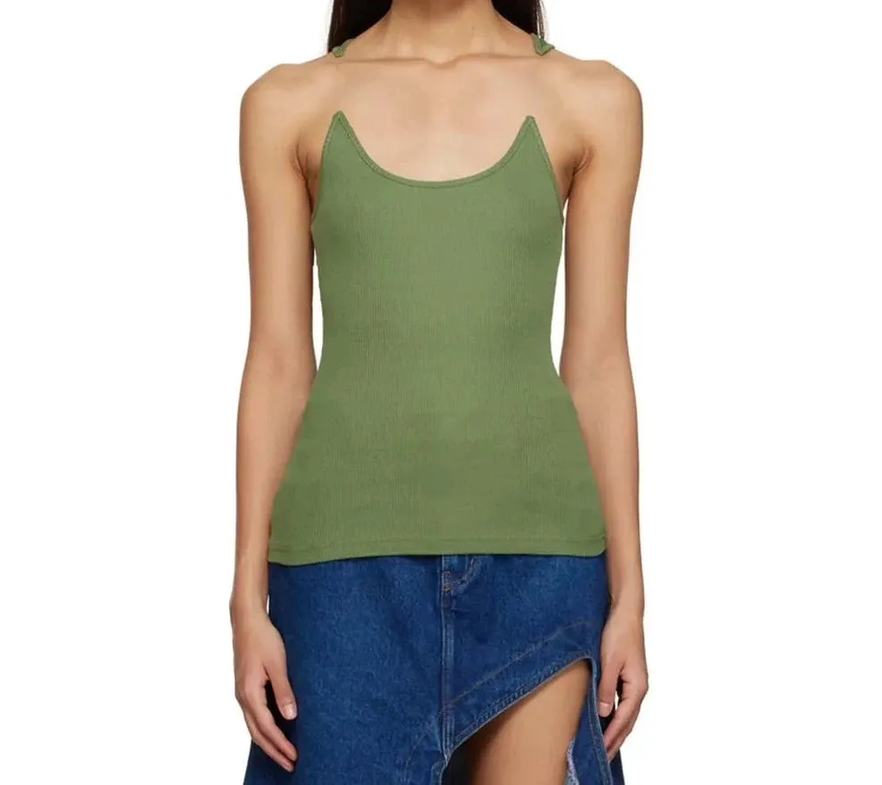 Invisible Fish Line Straps Round Neck Sleeveless Ribbed Knit Top