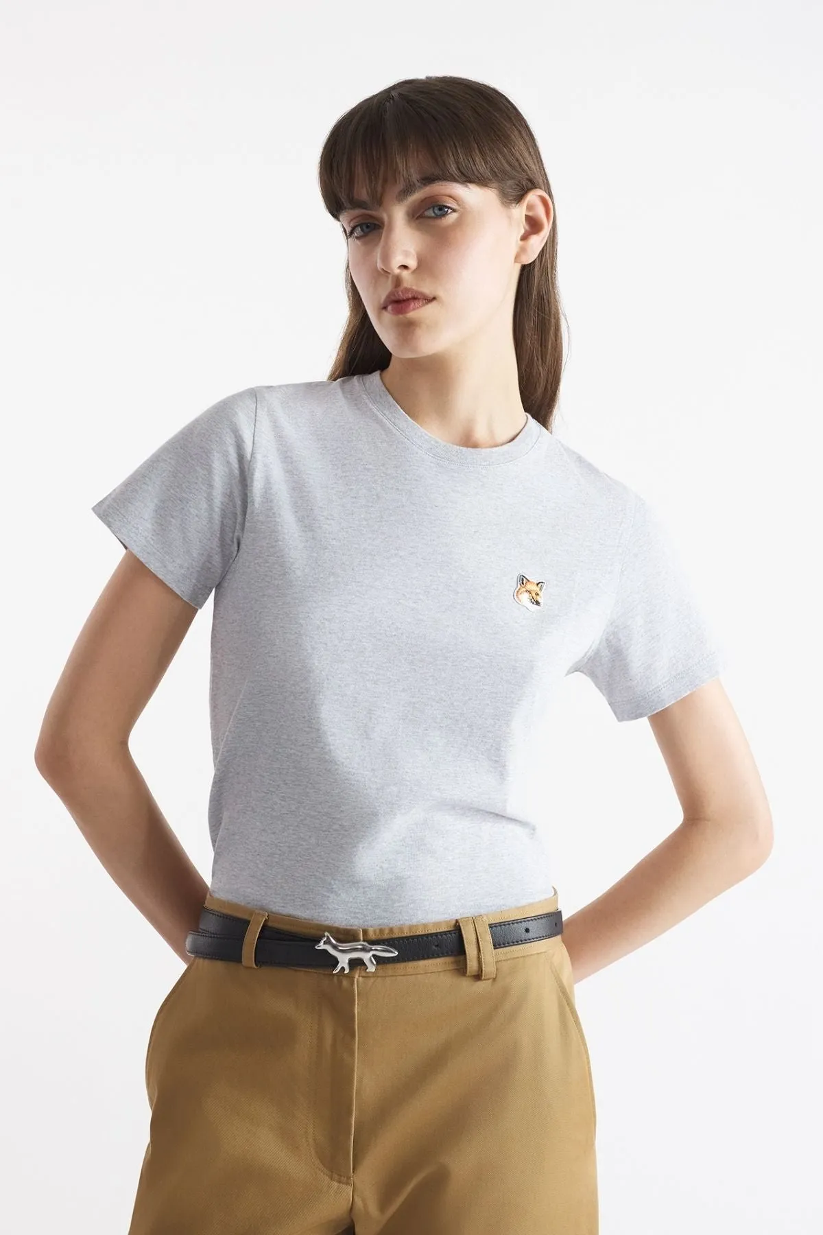 Maison Kitsuné Fox Head Patch T-Shirt - Light Grey Melange