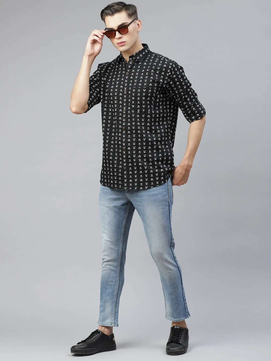 Men's Black Cotton Full Sleeves Shirt - Taantav